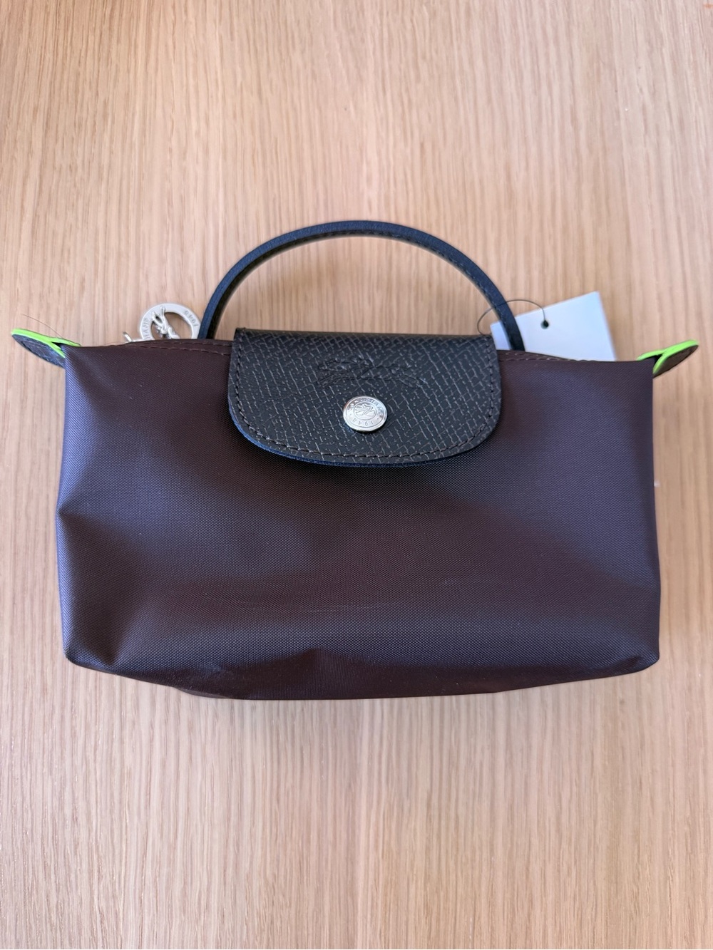 NWT Longchamp Le Pliage green mini pouch